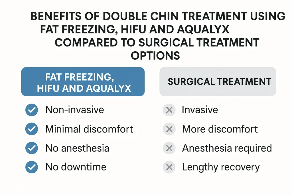 Graphic about the benefits of double chin treatment West Ealing - from LA LIPO