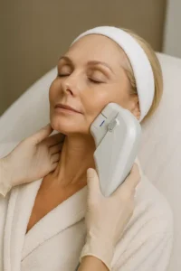Woman receiving HIFU non surgical facelift treatment West Ealing