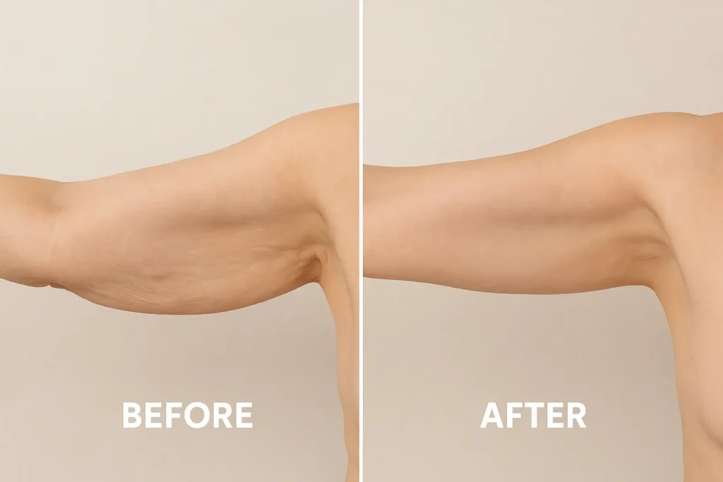 Picture of LA LIPO West Ealing before and after results of skin tightening treatment on the upper arms.